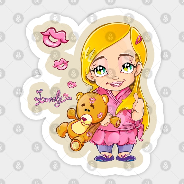 Pink Princess Girl with Teddy Bear | Lovely Sticker by Los Bello's